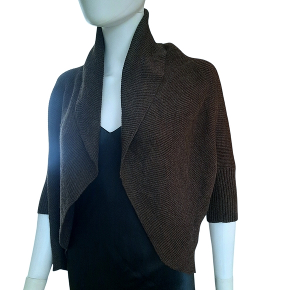 LAFAYETTE 148 Brown Wool Shawl Collar 1/2 Sleeve Shrug Cardigan Sweater Sz XL - Picture 2 of 9